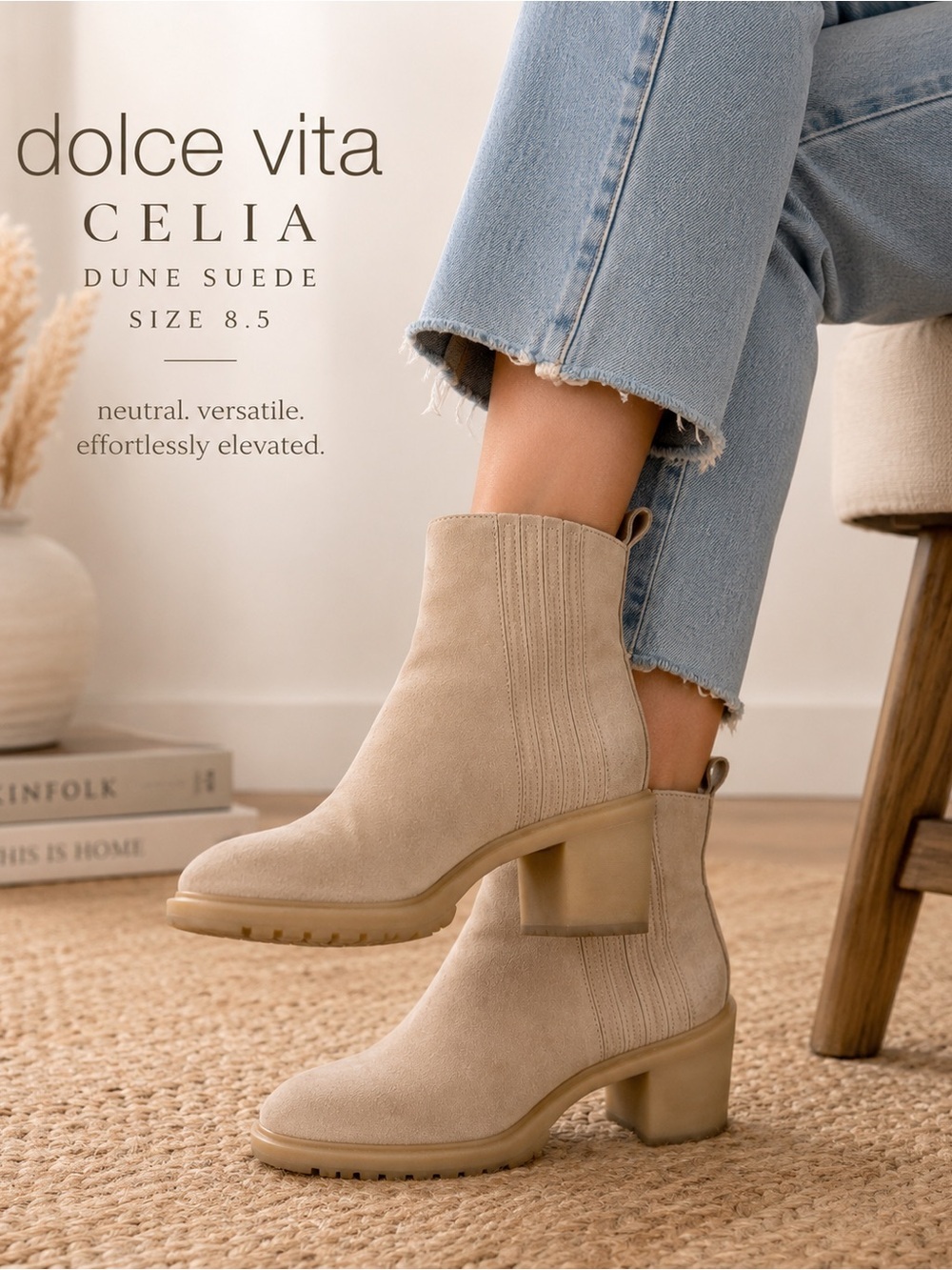 Dolce Vita Celia Dune Suede Chelsea Ankle Boots Women’s Size 8.5 Neutral Beige
